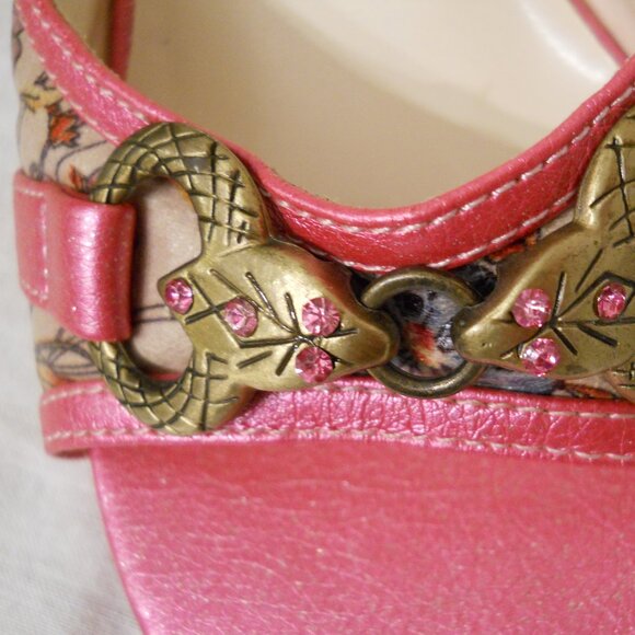 HPLA Floral Pink Glitter Shoes size 6 Open Toe Rhinestone Accent Acrylic Heels - Picture 11 of 12